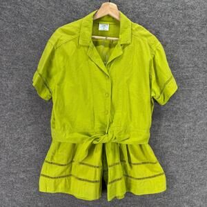 CMC Shorts Suit Women S Small Green Button Up Collared Short Sleeve Cotton